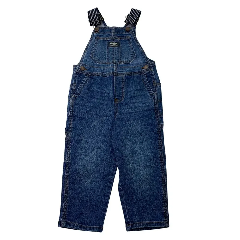 Osh Kosh B'Gosh Boys Sz 3T Overalls Denim Jean Pants Blue White Straps